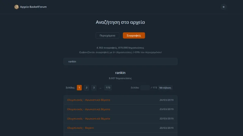 Member search showing one member's full posting history