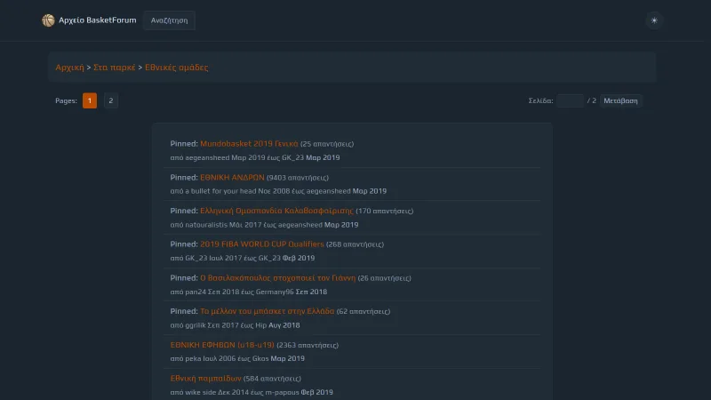 Section listing enriched with thread dates and authors