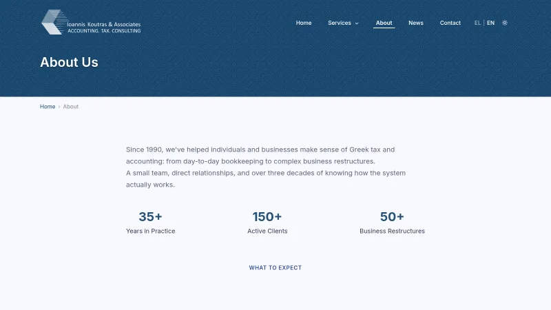 About page with the firm's key numbers