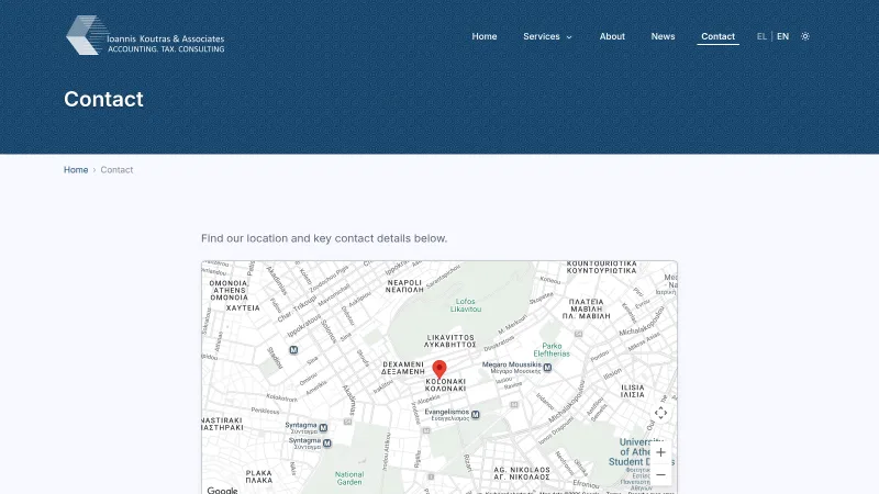 Contact page with the location map
