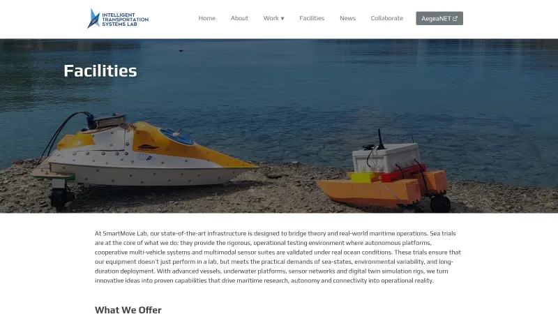 Facilities page with two autonomous vessels on the waterfront