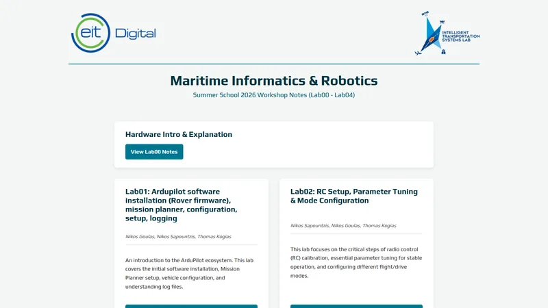 Mini-site of the summer school labs, full page with the five lab cards and the instructor team